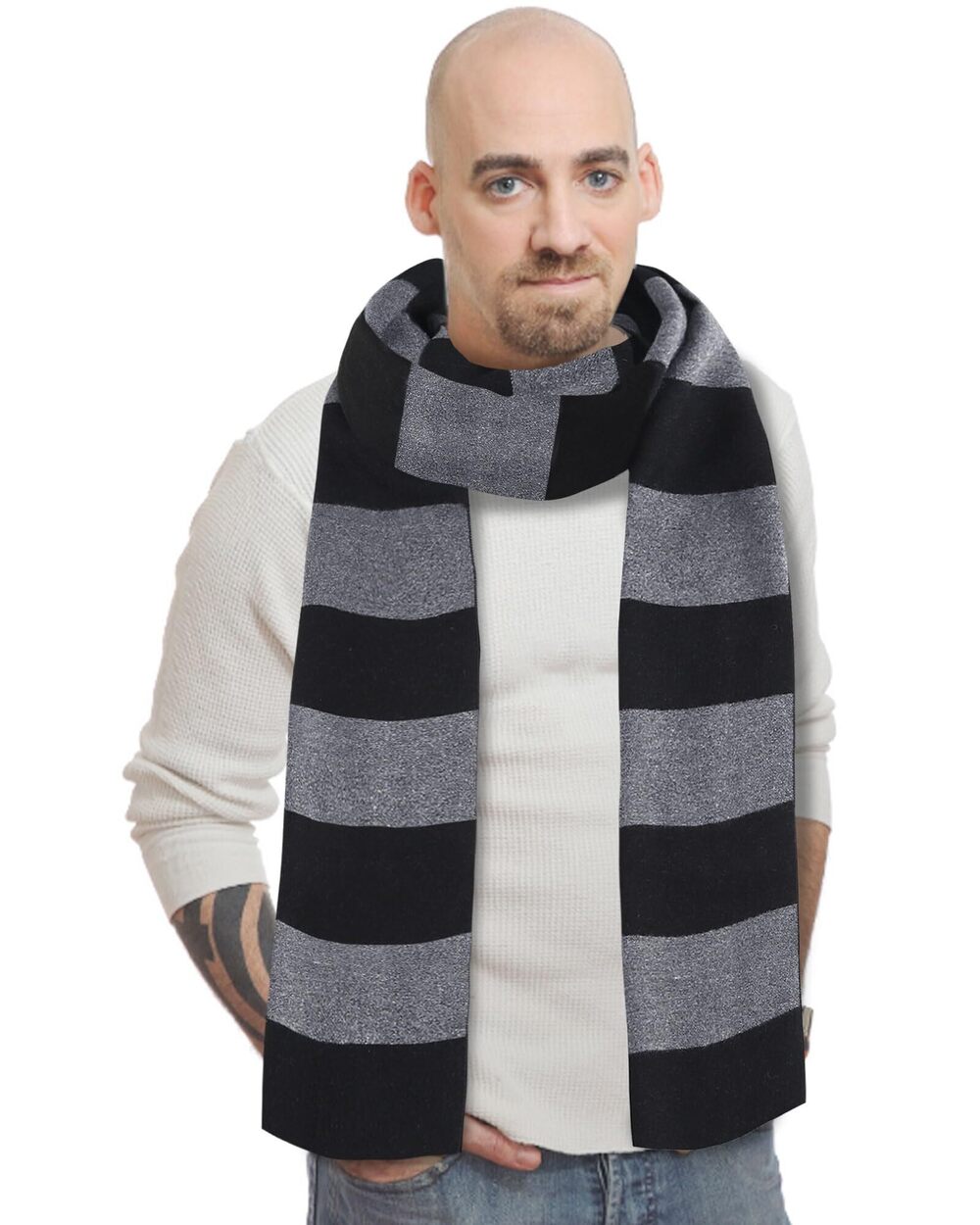 6967 Scarf ,Black and Gray Striped Scarf Winter Halloween Costume